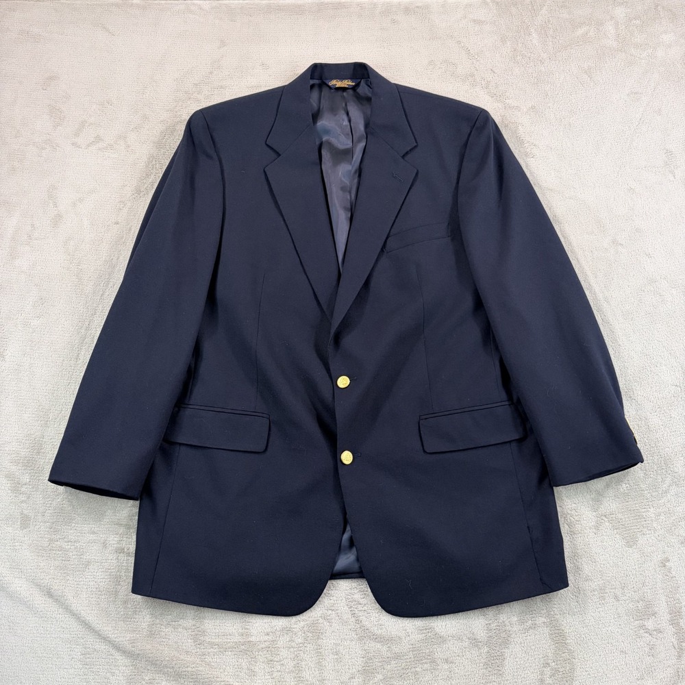 Vintage Brooks Brothers Brooksease Navy Hopsack Gold Button Blazer 44L Made USA